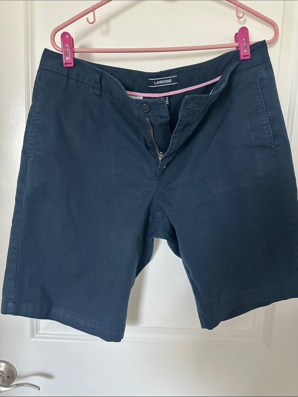Lands' End Men's Navy Blue Flat-Front Chino Shorts